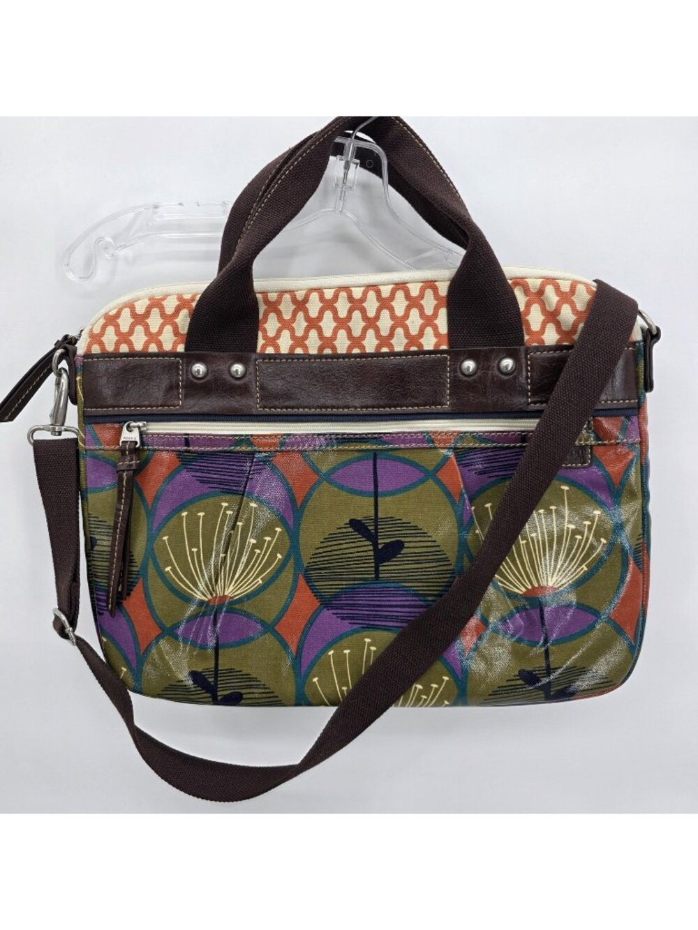 Fossil KeyPer Laptop Bag Floral Coated Messenger Faux Leather Crossbody Boho Y2K